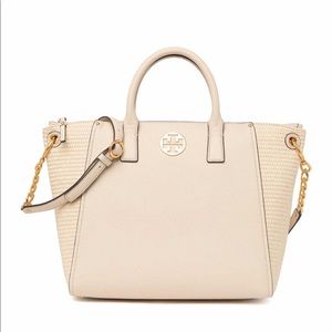 BNWT TORY BURCH Everly Straw/Leather Satchel Bag